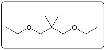 Chemical structure of 1,3-diethoxy-2,2-dimethylpropane with slight variations.