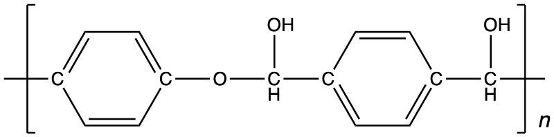 Chemical structure of a polymer with multiple phenyl groups from esterification reaction.