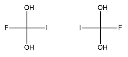 Fischer projections comparing two molecules to determine if they are identical or enantiomers.