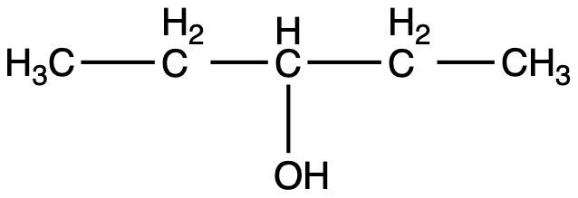 Structural formula of 2-butanol, an alcohol with a hydroxyl group.