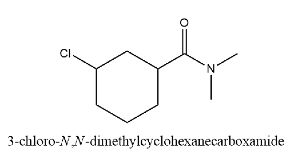 Chemical structure of 3-chloro-N,N-dimethylcyclohexanecarboxamide.