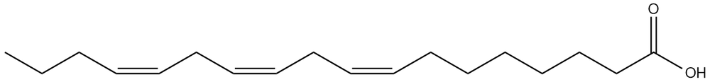 Skeletal structure of arachidonic acid, omega number ω-6.