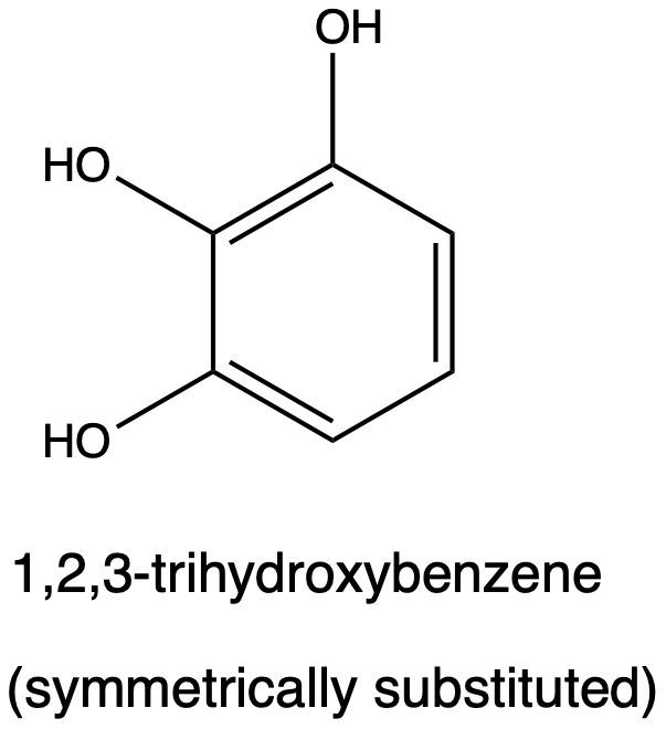 Structure of 1,2,3-trihydroxybenzene, symmetrically substituted.