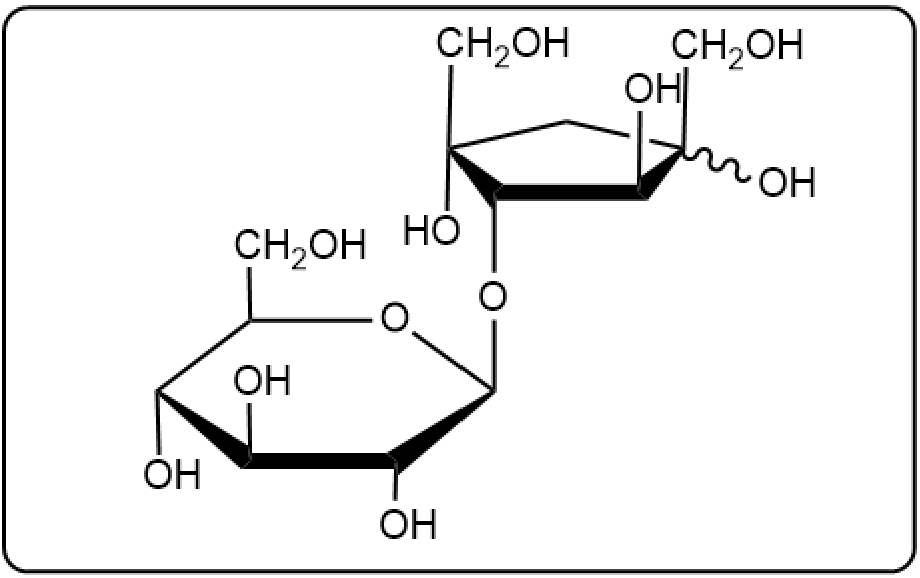 Structure of a disaccharide showing glucose and fructose with α(1→5) glycosidic linkage.