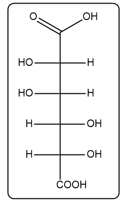 Fischer projection of D-mannose oxidized at C1, showing hydroxyl and carboxyl groups.