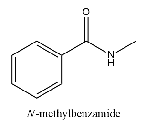 Chemical structure of N-methylbenzamide for amide hydrolysis.