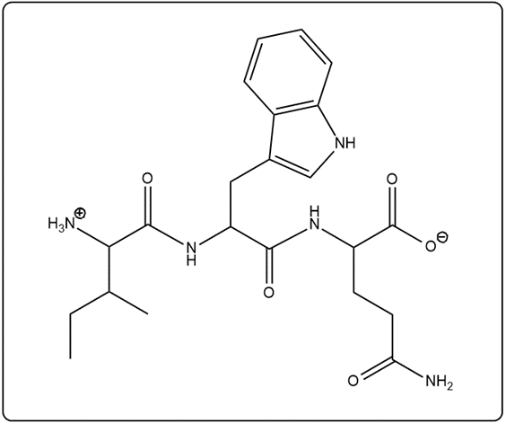 Skeletal structure of the peptide IYQ with a fused ring structure.