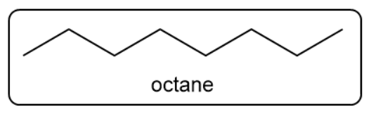 Skeletal structure of octane with the label 'octane' below.