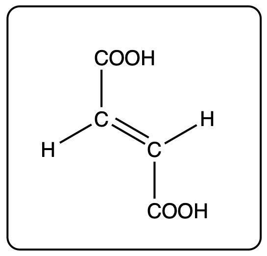 Structural formula of maleic acid, showing its two carboxylic acid groups.