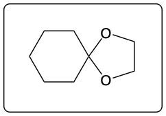 Cyclic acetal product formed from a ketone and dialcohol.