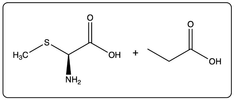 Reaction showing N-acetylcysteine hydrolysis with methyl group.