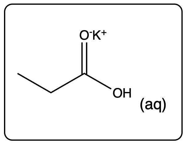 Structure of potassium propanoate with hydroxide in aqueous solution.