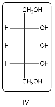 Fischer projection of a deoxy sugar with 5 carbons, labeled IV.