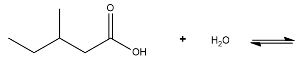 Line-angle structure of a carboxylic acid reacting with water.