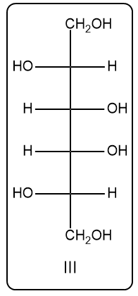 Fischer projection III of an aldohexose with hydroxyl and hydrogen groups.