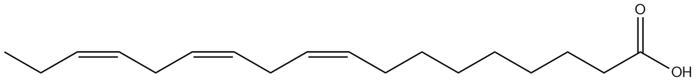 Skeletal structure of arachidonic acid, omega number ω-6.