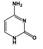 Chemical structure of cytosine with labeled nitrogen and oxygen atoms.