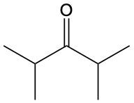 Chemical structure of a ketone, illustrating 2,4-dimethyl-3-pentanone with carbon and oxygen atoms.