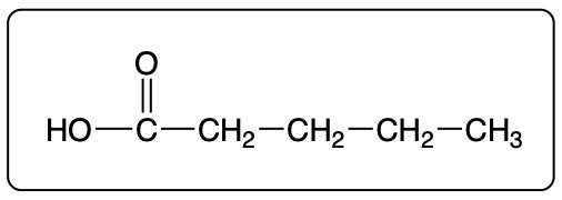 Condensed structural formula of pentanal, showing the carbonyl group.