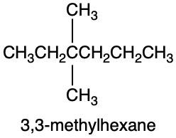 Structural formula of 3,3-methylhexane, illustrating alkane naming with substituents.