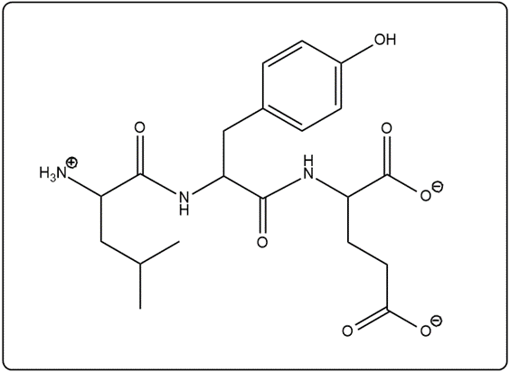 Skeletal structure of the peptide IYQ, showing amino acid connections.