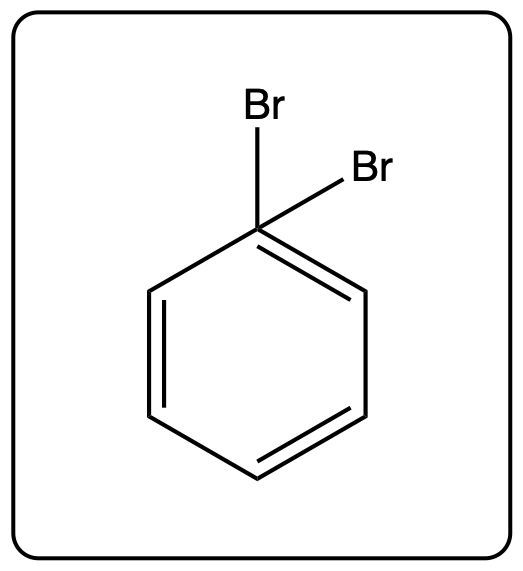 Line-angle formula for 1,3-dibromobenzene with bromine substituents at an angle.