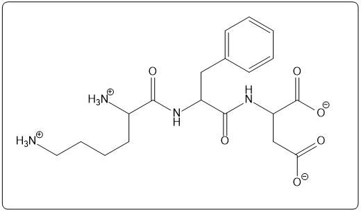 Peptide structure of Lys-Phe-Asp with one-letter abbreviation KFD.