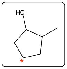 Chemical structure with one chiral center marked at the bottom with a red asterisk.