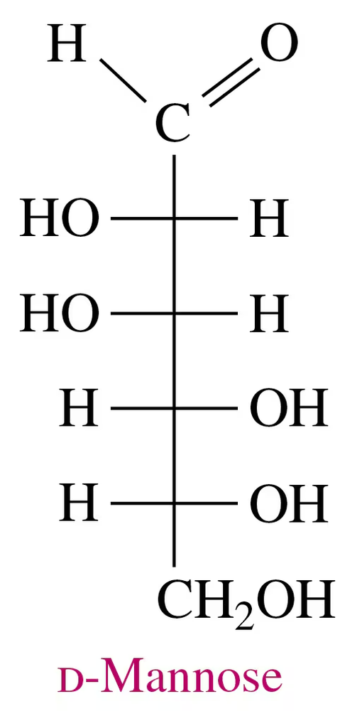 Fischer projection of D-mannose with labels for oxidation and reduction products.