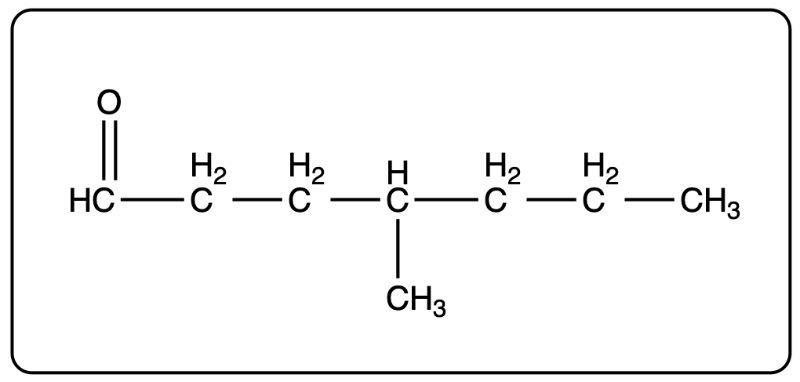 Alternative structural formula of 2,2,3-trimethylheptanal.