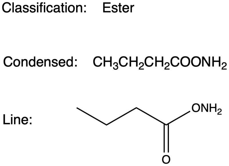 Ester classification with condensed and line-angle structures.