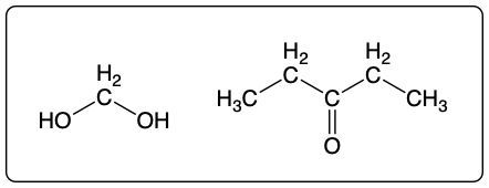 Hydrolysis products of cyclic acetal showing carbonyl and alcohol groups.