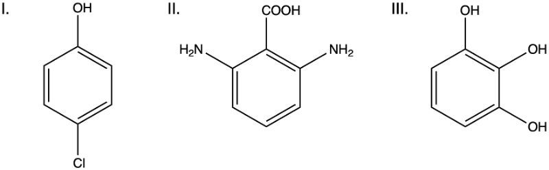 Structures for 2-Chlorophenol, 2-Aminobenzoic acid, and 1,3,5-Benzenetriol.