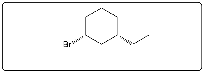 Skeletal structure of cis-1-bromo-3-isopropylcyclohexane for educational purposes.