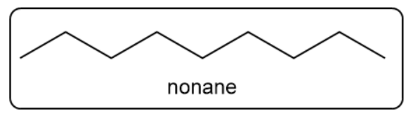 Skeletal structure of nonane with the label 'nonane' below.