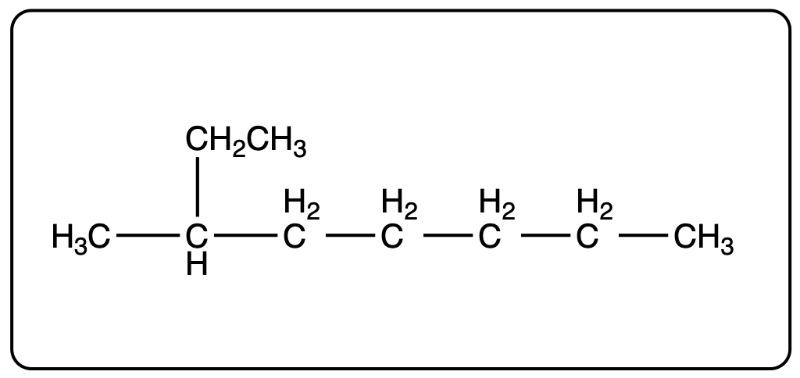 Condensed structural formula of 3-ethylheptanal, illustrating carbon and hydrogen arrangement.