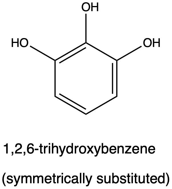 Structure of 1,2,6-trihydroxybenzene, symmetrically substituted.