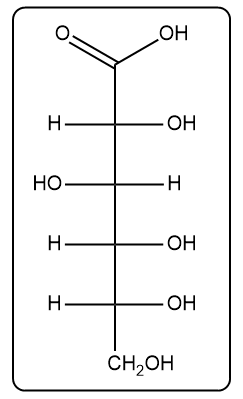 Fischer projection of D-mannose with hydroxyl groups, showing oxidation at C1.