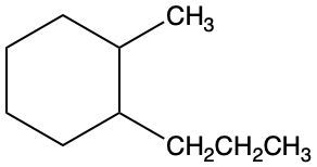 Structural formula of 2-propyl-1-methylcyclohexane for naming cyclic alkanes.