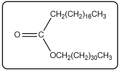 Structure of myricyl palmitate, a fully saturated long-chain fatty acid ester.