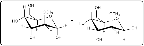 Reaction of D-altrose with methanol, forming acetal products.