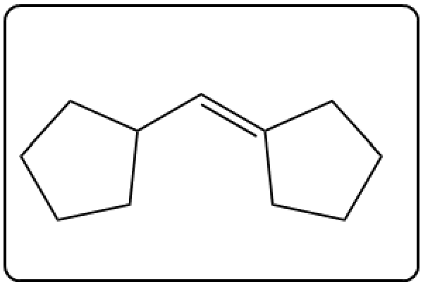 Chemical structure of a compound with two carbon rings connected by a double bond.