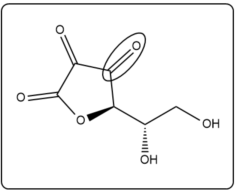 Highlighted oxidized groups in the dehydroascorbic acid structure.