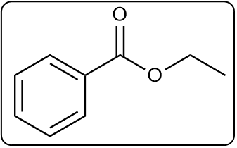 Line-angle formula for ethyl benzoate, illustrating the connection between ethyl and benzoate groups.