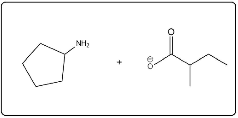 Reaction of cyclopentanamine with carboxylic acid in amide hydrolysis.