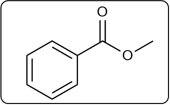 Line-angle formula for ethyl benzoate, depicting the ester structure with a benzene ring.