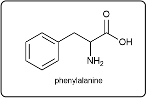 Chemical structure of phenylalanine, an amino acid.