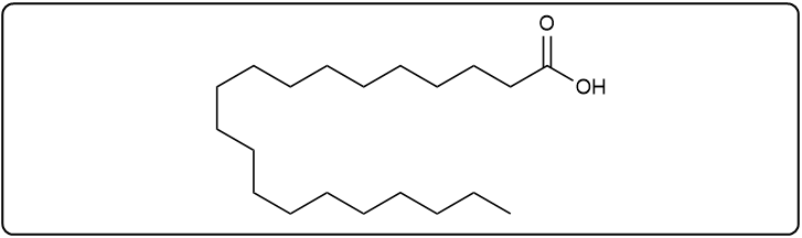 Structure of a bent 20-carbon saturated fatty acid with a carboxylic acid group.