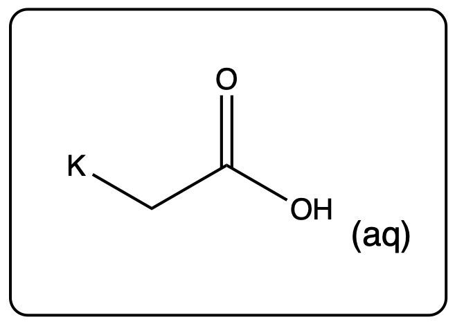 Structure of potassium propanoate with hydroxide in aqueous solution.