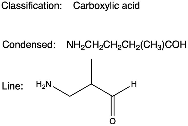 Carboxylic acid classification with condensed and line-angle structures.